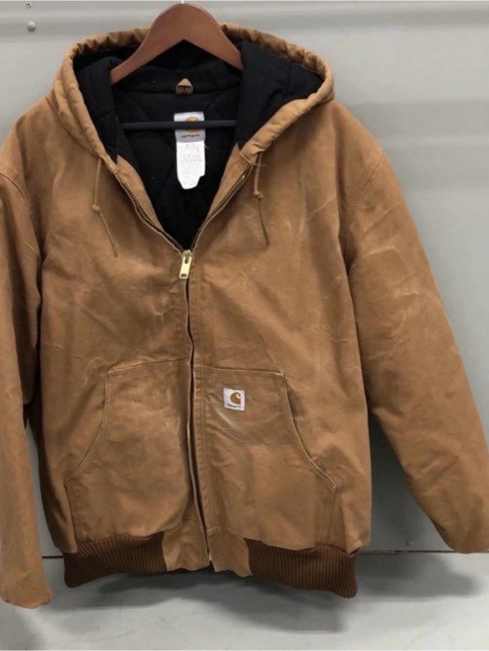 American Made Carhartt Brown Hooded Work Jacket - Insulated Zip Front